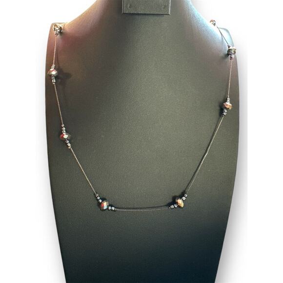 Da Vinci Jewelry Set Necklace and Earrings Glass Beads Black Metal - Picture 3 of 5